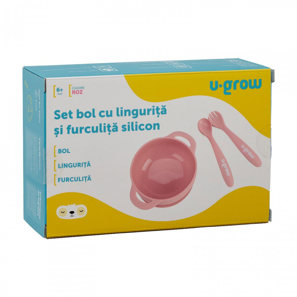 Set bol si lingurita silicon, roz,u-grow [3]