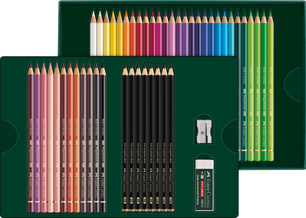 Set cadou 40 creioane colorate polychromos + 8 creioane grafit matt + accesorii faber-castell [2]