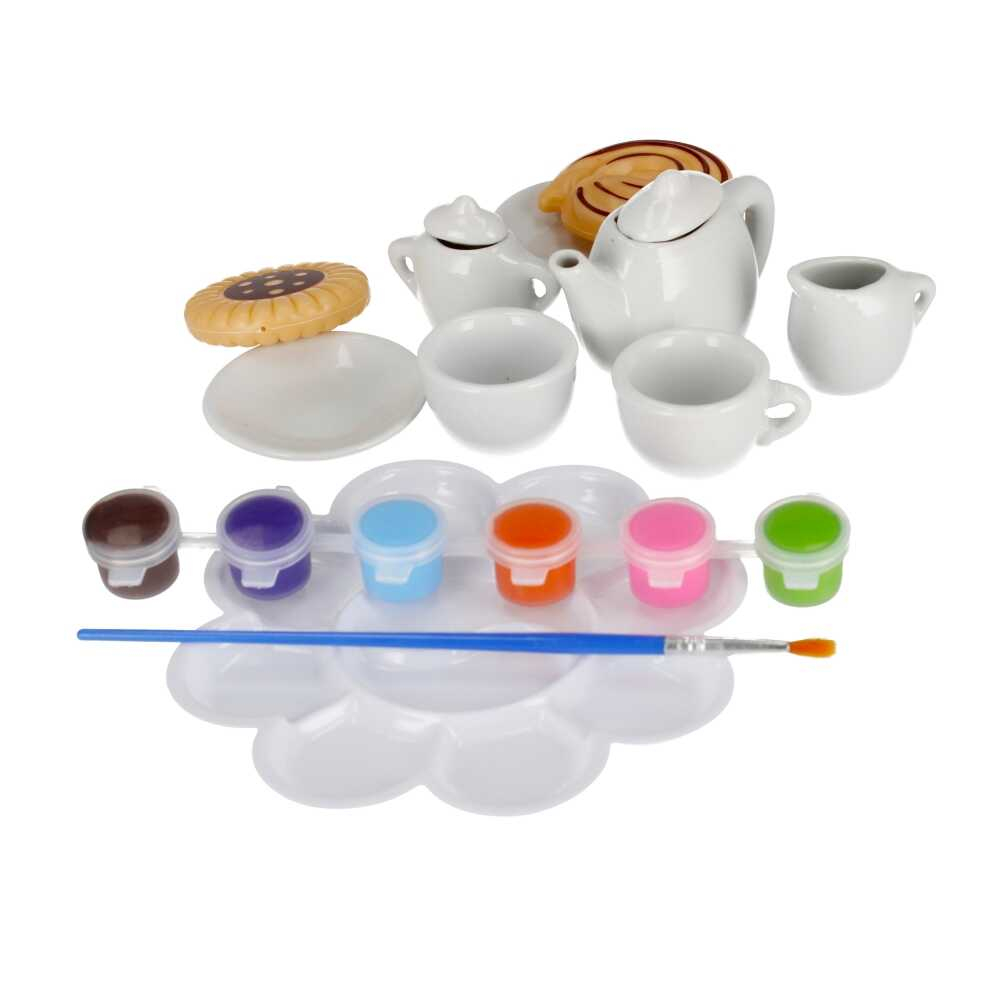 Set cesti si ceainic de pictat, set de ceai din ceramica pentru activitati creative ale copiilor, 14 buc [2]