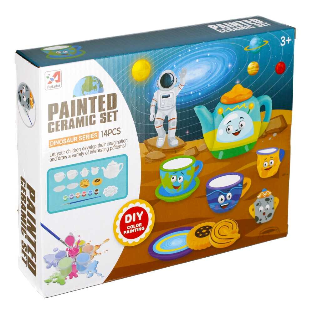 Set cesti si ceainic de pictat, set de ceai din ceramica pentru activitati creative ale copiilor, 14 buc [5]