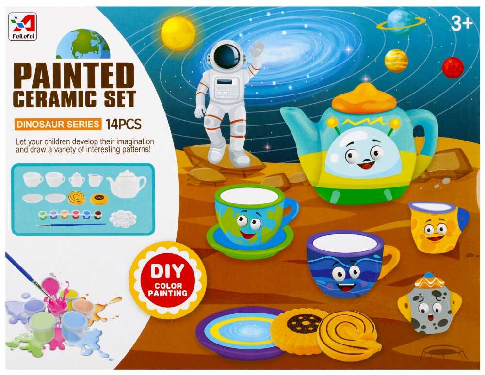 Set cesti si ceainic de pictat, set de ceai din ceramica pentru activitati creative ale copiilor, 14 buc [1]