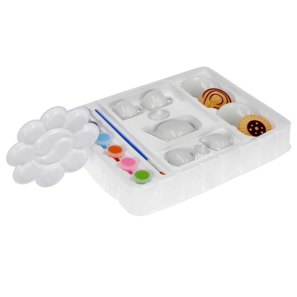 Set cesti si ceainic de pictat, set de ceai din ceramica pentru activitati creative ale copiilor, 14 buc [6]