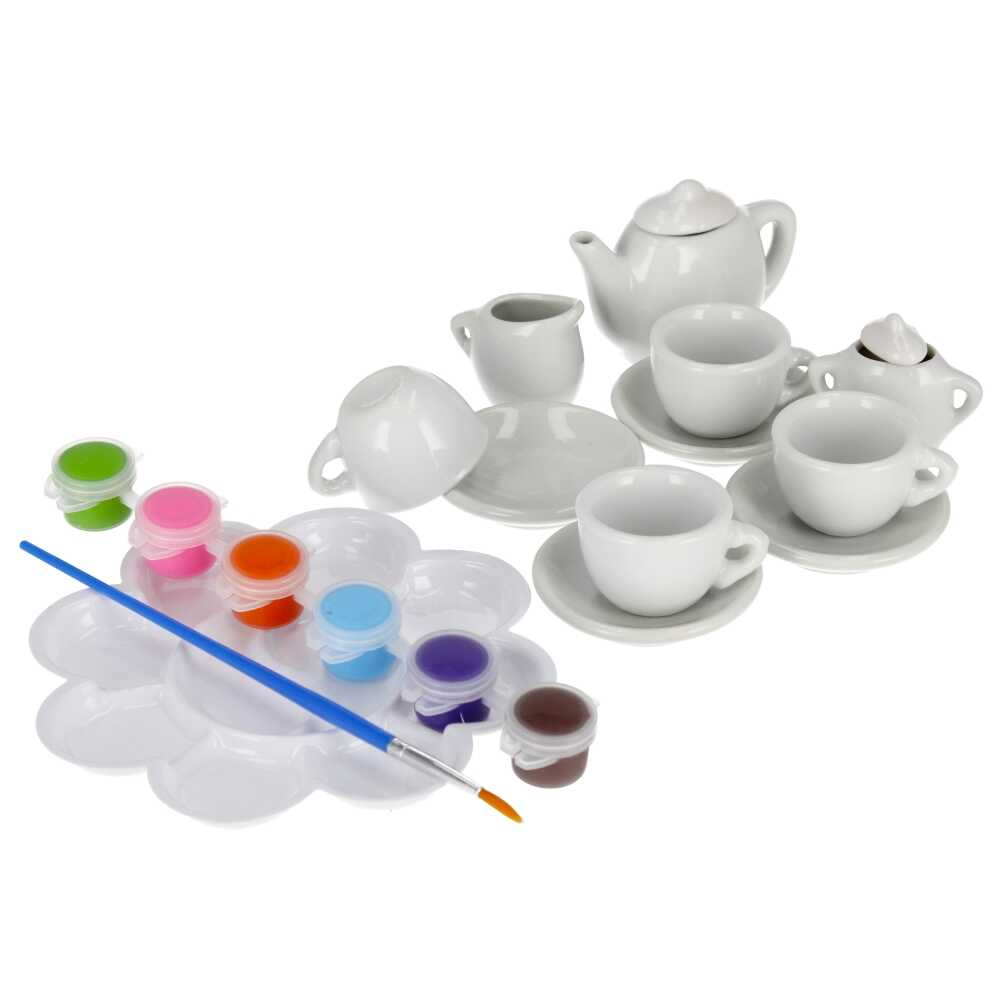 Set cesti si ceainic de pictat, set de ceai din ceramica pentru activitati creative ale copiilor [2]