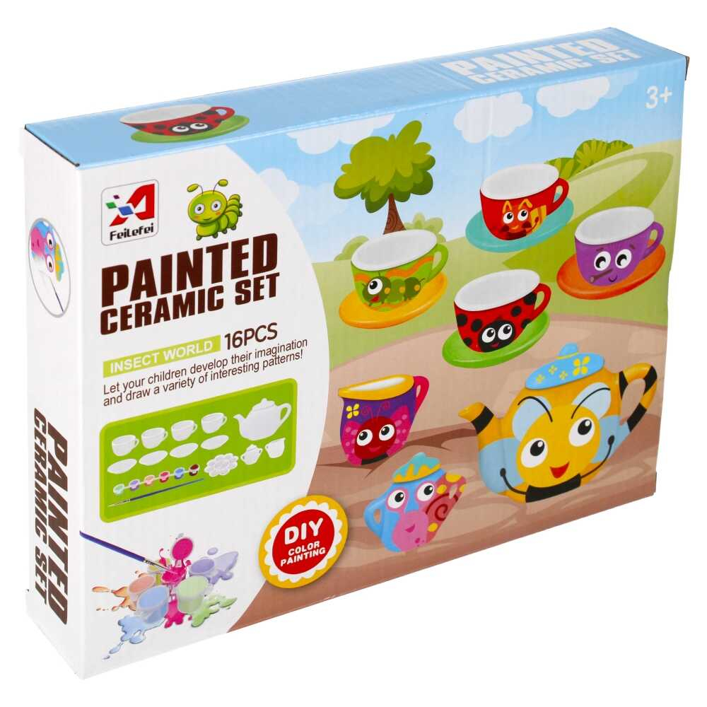 Set cesti si ceainic de pictat, set de ceai din ceramica pentru activitati creative ale copiilor [7]