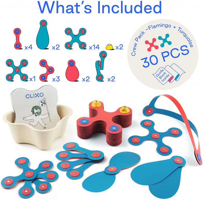 Set Clixo de construit cu magnet, Itsy pack Flamingo, Turquoise 30 piese, varsta 3 - 6, 6 - 9 ani, Baiat, Fata [2]