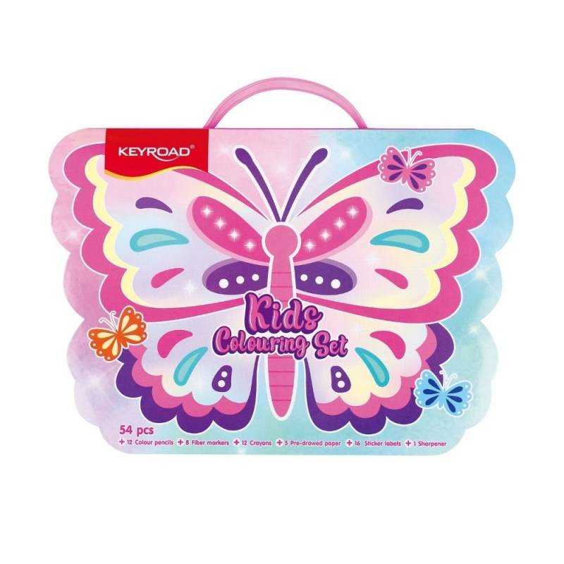 Set coloriaj Keyroad KR973014, 12x creioane colorate, 8x carioci, 12x creioane cerate, 5x coli,16x stickere, ascutitoare [1]
