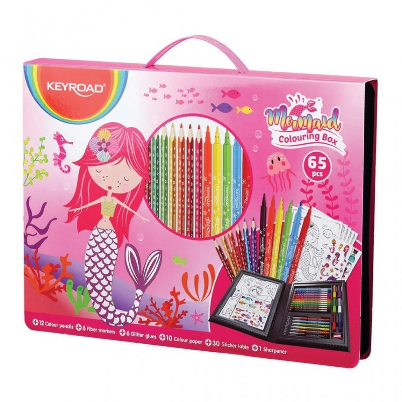 Set coloriaj Keyroad Mica sirena KR972160, 12x creioane colorate, 6x carioci, 10x coli A4, 30x stickere, 6x lipici, ascutitoare [2]