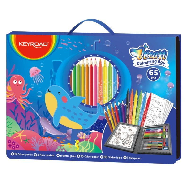 Set coloriaj Keyroad Ocean KR972879, 12x creioane colorate, 6x carioci, 10x coli A4, 36x stickere, 6x lipici, ascutitoare [3]