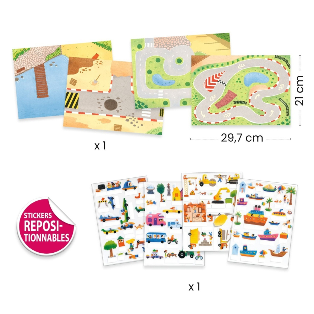 Set creativ de stickere reutilizabile Masini, Djeco pentru Baiat, Fata varsta 45722 [3]