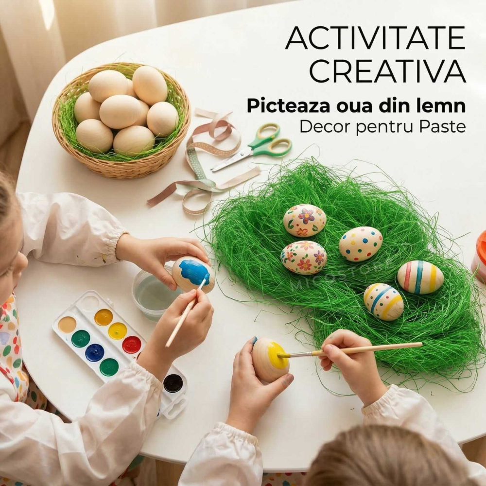 Pachet Paste: iarba decorativa verde 100g + 10 oua din lemn pentru pictat [2]