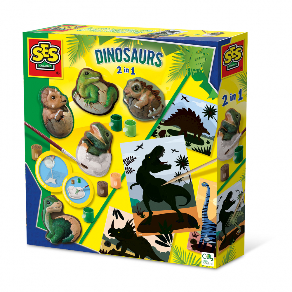 Set creativ pentru copii cu mulaj si pictura - Dinozauri 2 in 1, razuire [1]