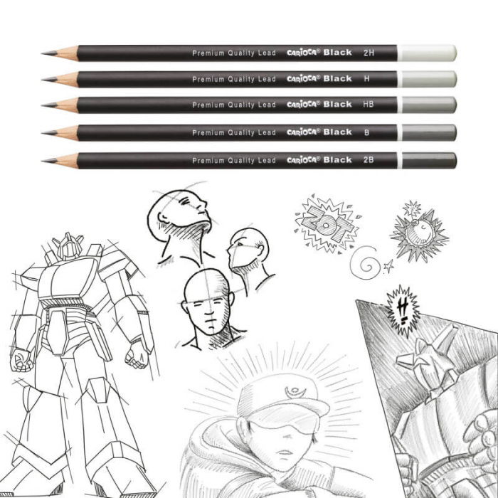 Set creioane pentru desene si schite cu mina grafit - Carioca 2H. [3]