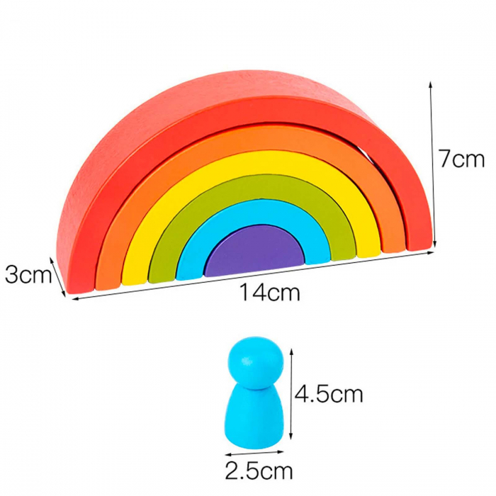 Set curcubeu montessori din lemn, 6 semicercuri si 6 pitici [6]