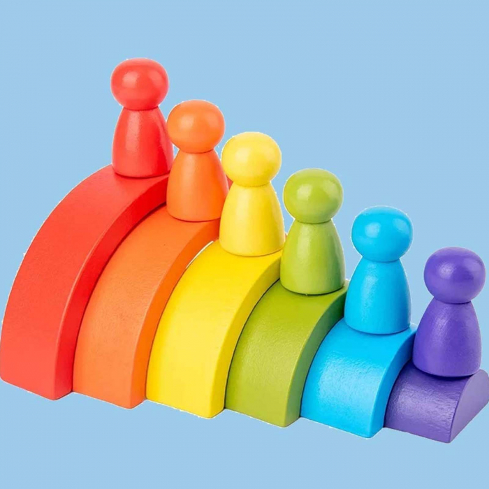 Set curcubeu montessori din lemn, 6 semicercuri si 6 pitici [4]