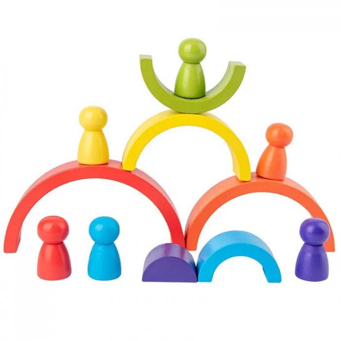 Set curcubeu montessori din lemn, 6 semicercuri si 6 pitici [2]