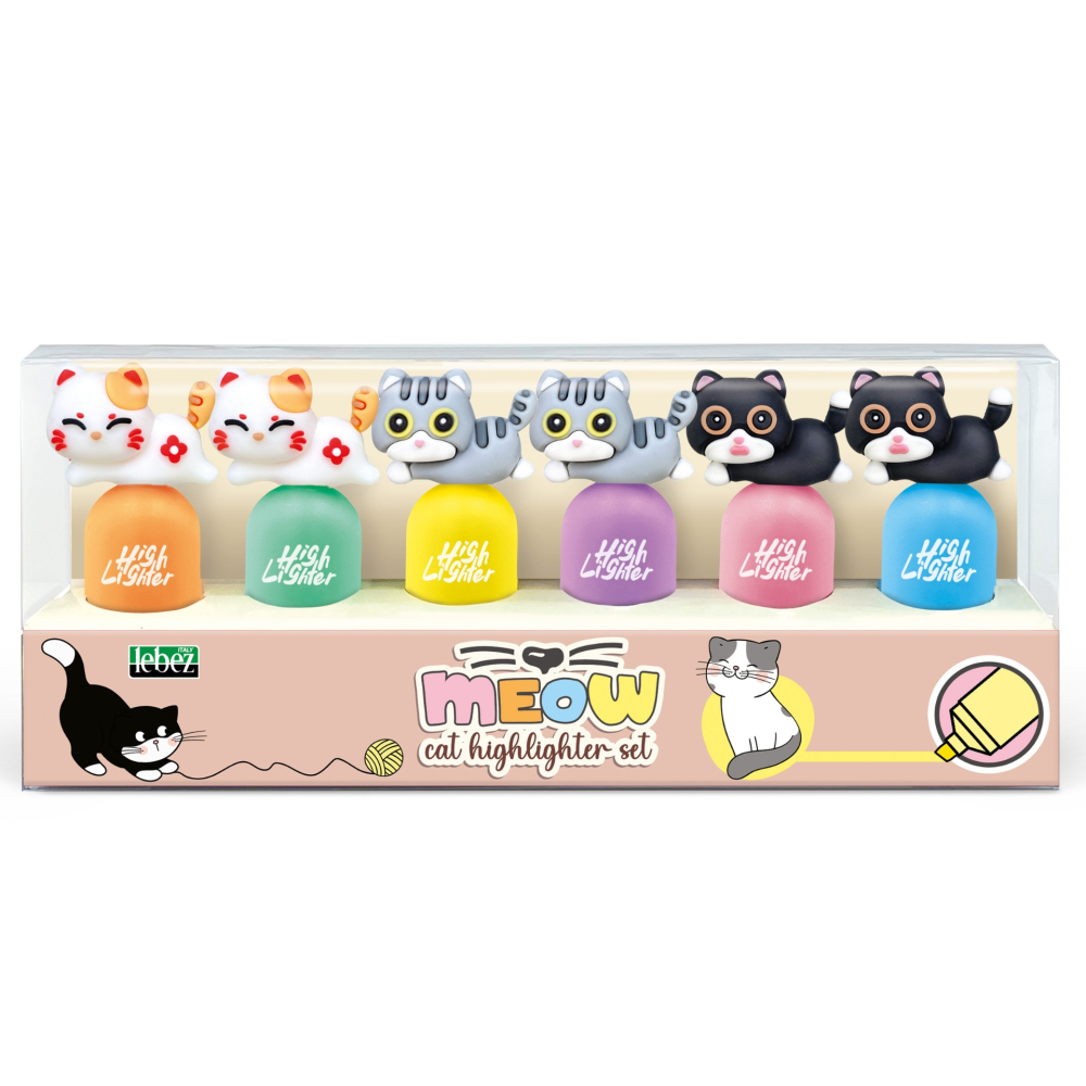 Set de 6 markere de evidentiere Mini Meow, 6 culori (6 buc/blister), copii varsta 3 ani+,6 ani+,8 ani+ [2]
