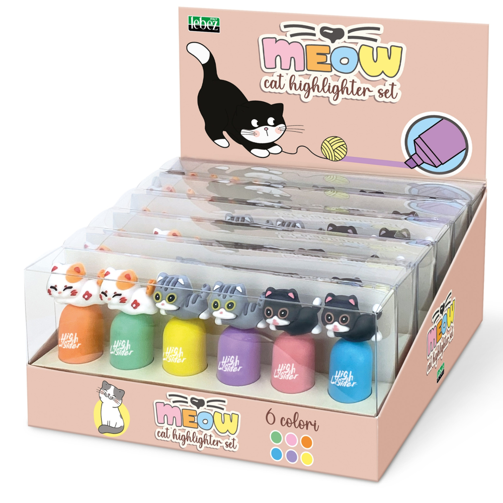 Set de 6 markere de evidentiere Mini Meow, 6 culori (6 buc/blister), copii varsta 3 ani+,6 ani+,8 ani+ [1]