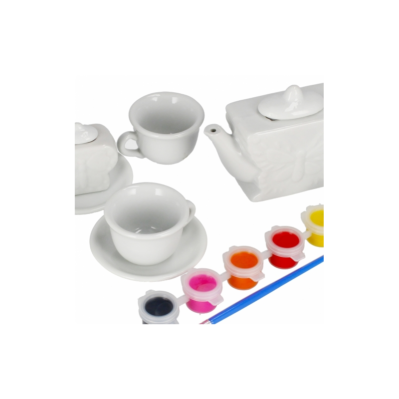 Set de ceai - pentru pictat - ceramica, 15 piese, acurele si pensula incluse, MegaCreative 501294, 3+ ani [4]