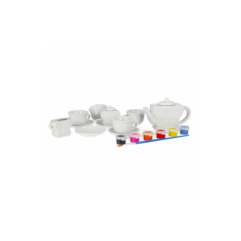 Set de ceai - pentru pictat - ceramica, 15 piese, acurele si pensula incluse, MegaCreative 501294, 3+ ani [3]