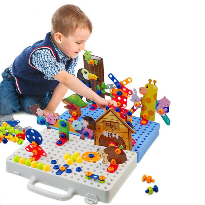Set de constructie 3D cu surubelnita si cheie, Parcul copiilor si al animalutelor [3]