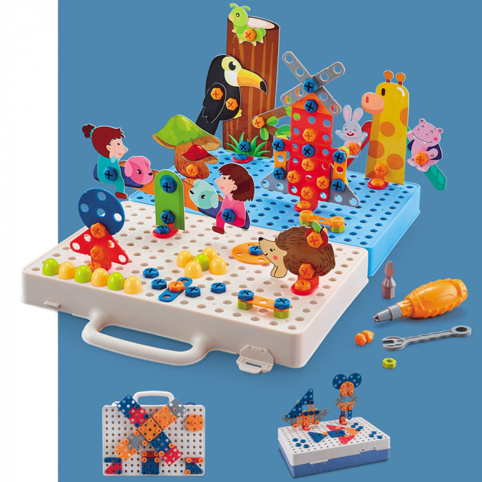 Set de constructie 3D cu surubelnita si cheie, Parcul copiilor si al animalutelor [2]