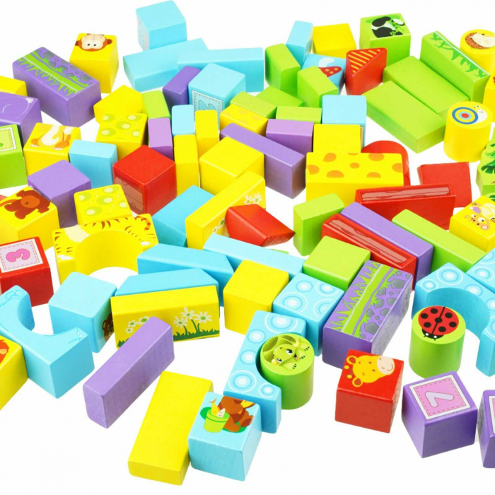 Set 100 cuburi constructie din lemn ⭐Cuburi litere si cifre. [4]