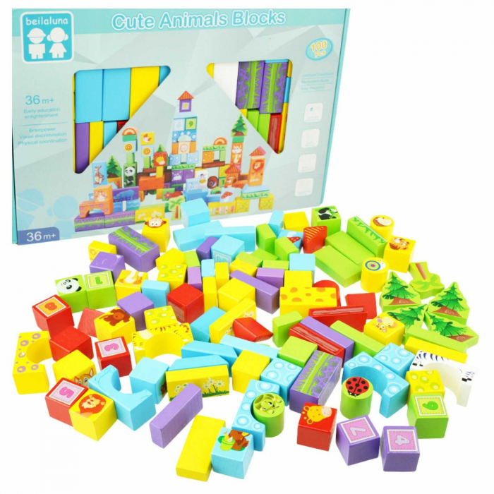 Set 100 cuburi constructie din lemn ⭐Cuburi litere si cifre. [3]
