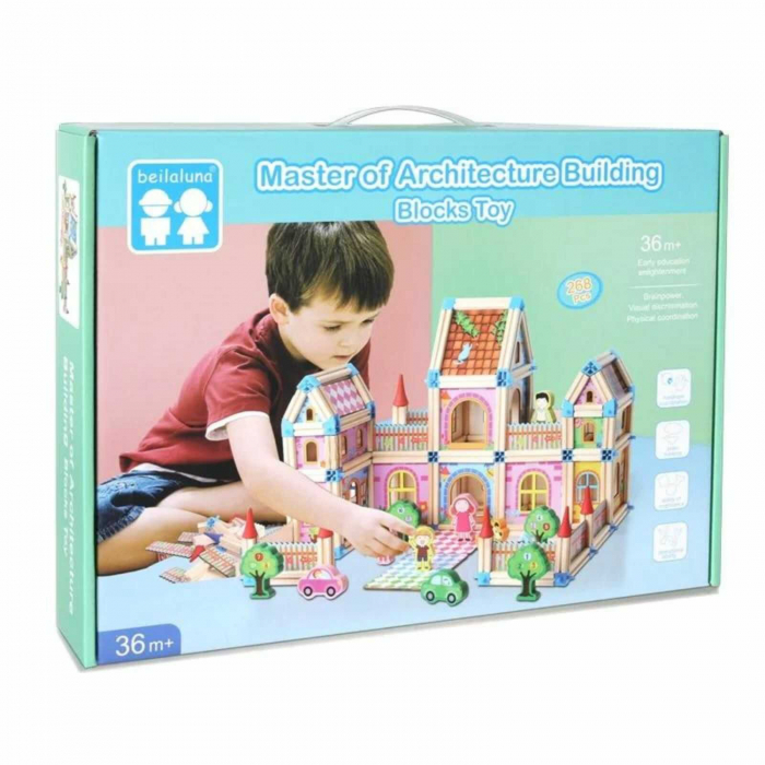 Set cuburi constructie Micul Arhitect ❤️ cu 268 piese lemn. [9]