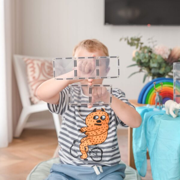 Set de constructie magnetic, 12 de piese, cu forme dreptunghiulare, Transparent, Magnetic Tiles [3]