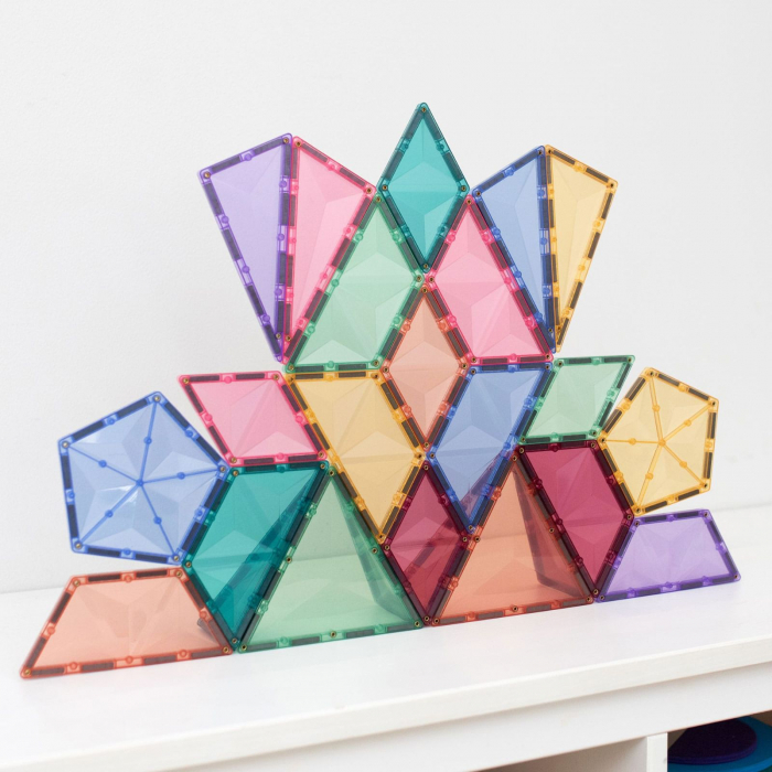 Set de constructie magnetic, 48 de piese, cu forme geometrice, Pastel, Magnetic Tiles [5]