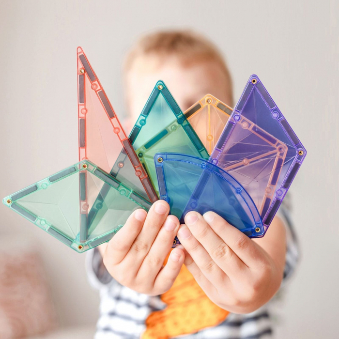 Set de constructie magnetic, 48 de piese, cu forme geometrice, Pastel, Magnetic Tiles [3]