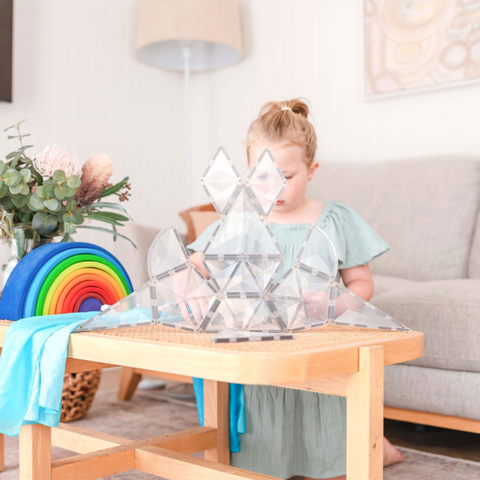 Set de constructie magnetic, 24 de piese, cu forme geometrice, Transparent Gheata, Expansion Pack Clear Shape, Magnetic Tiles [5]