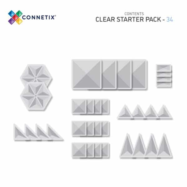Set de constructie magnetic, 34 de piese transparente, cu forme geometrice, Clear Connetix Magnetic Tiles [6]