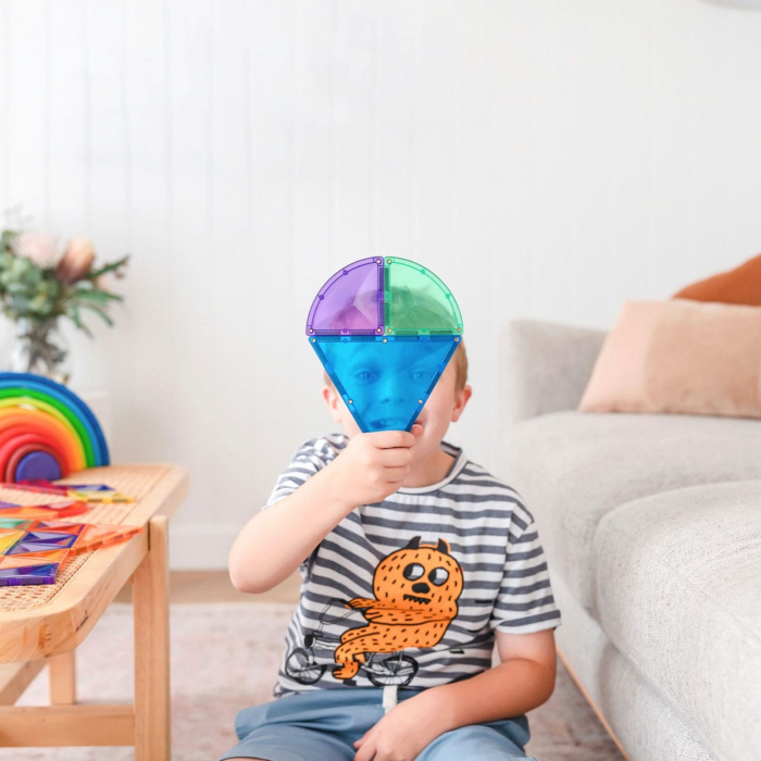 Set de constructie magnetic, 36 de piese, cu forme geometrice, Multicolor, Expansion Pack Curcubeu, Magnetic Tiles [3]