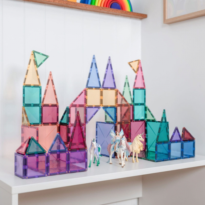 Set de constructie magnetic, 64 de piese, cu forme geometrice, Pastel, Magnetic Tiles [4]