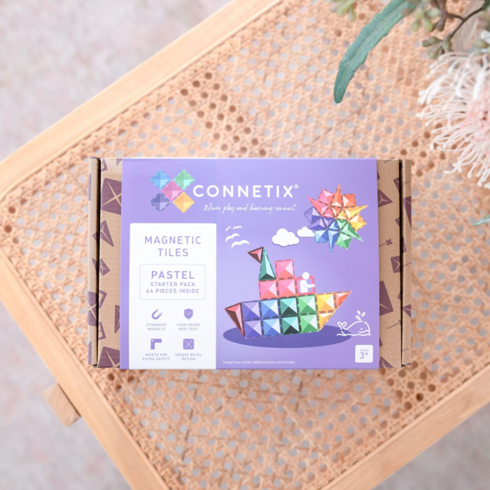 Set de constructie magnetic, 64 de piese, cu forme geometrice, Pastel, Magnetic Tiles [2]