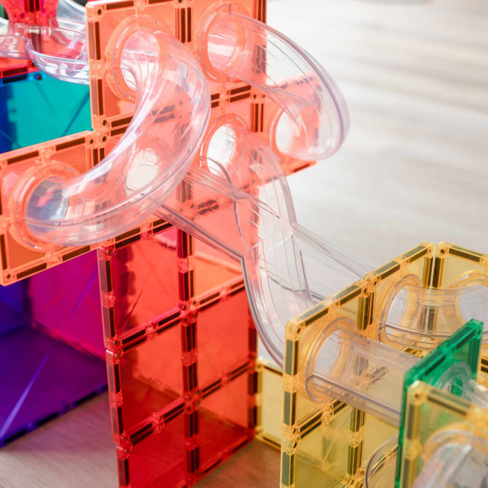 Set de constructie magnetic, 66 de piese, cu pista pentru mingi, Multicolor, Ball Run Expansion Pack, Magnetic Tiles [3]