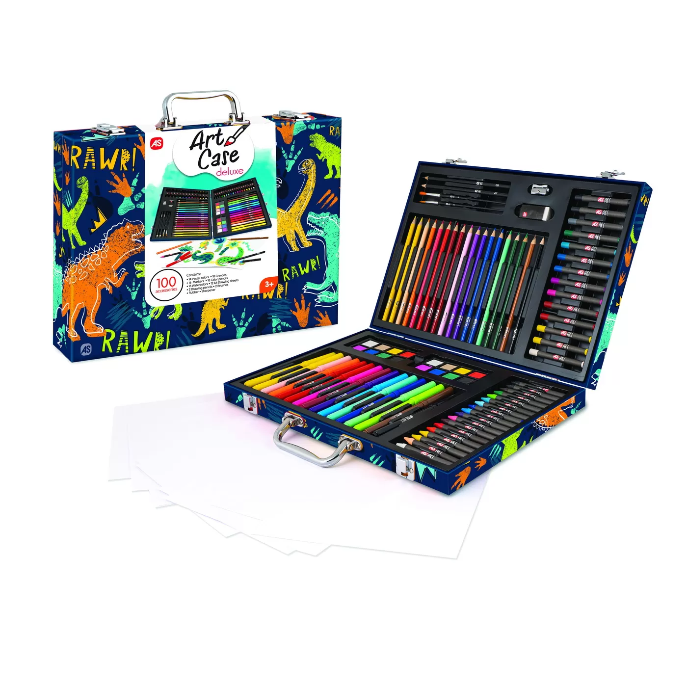 Set 100 Accesorii pictura si desen, Deluxe, Model Dinozaur, ART Case, varsta de la 3 ani la 7 ani [3]