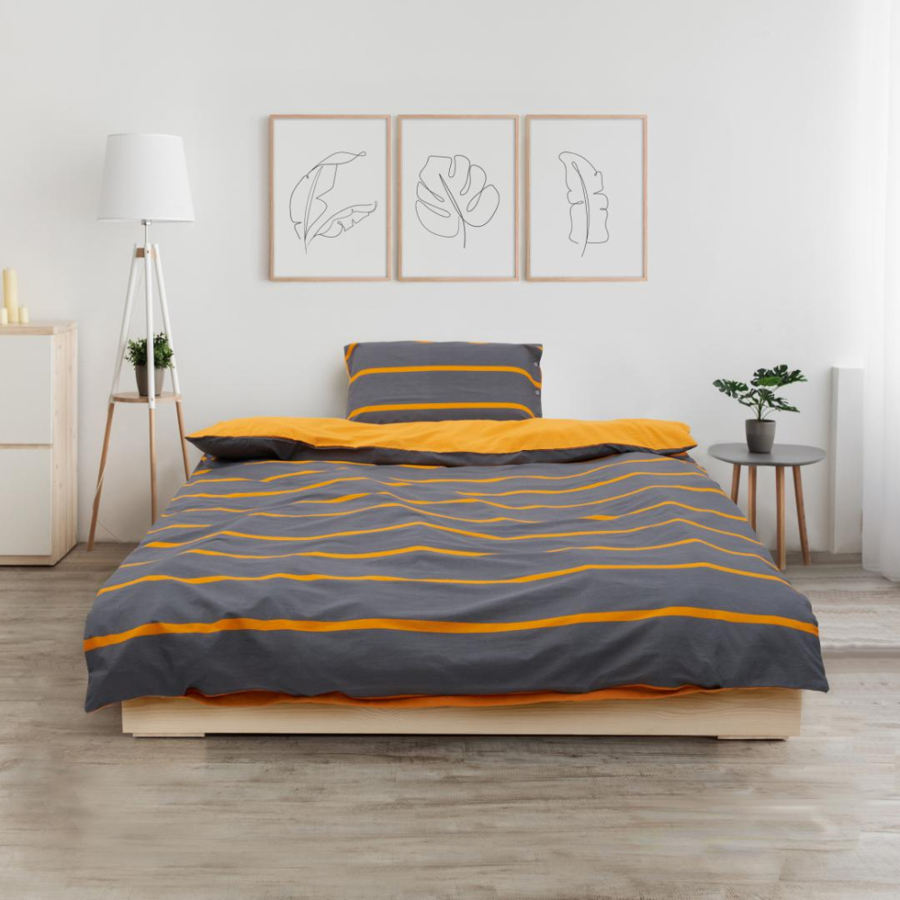 Set de pat single bumbac grey/orange [4]