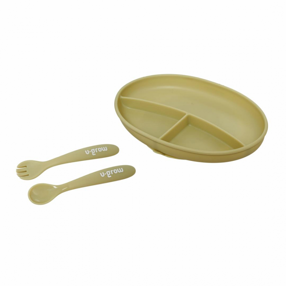Set farfurie si lingurita silicon, olive [1]