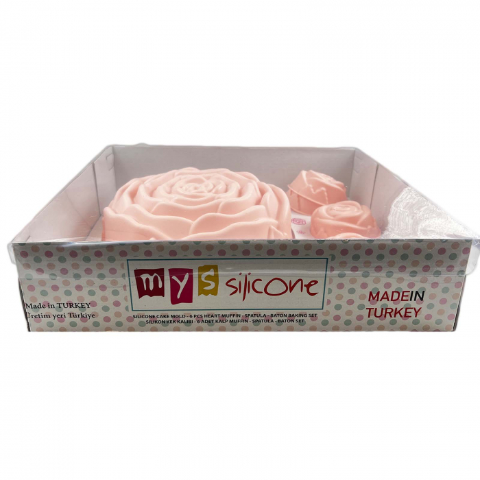 Set forme din silicon, prajituri si tort, cu spatula, 7 piese, Roz [5]
