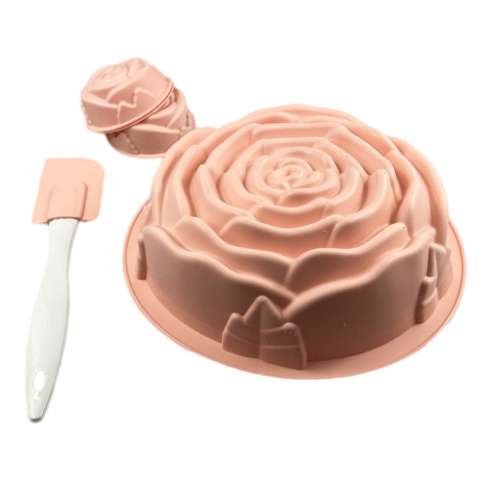 Set forme din silicon, prajituri si tort, cu spatula, 7 piese, Roz [1]
