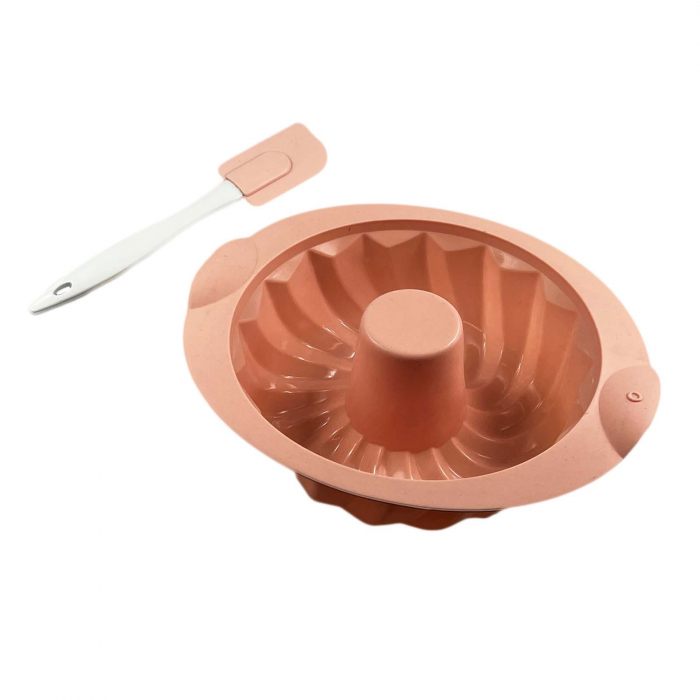 Set forme din silicon, tort si briose, cu spatula, 6 piese, Roz [3]