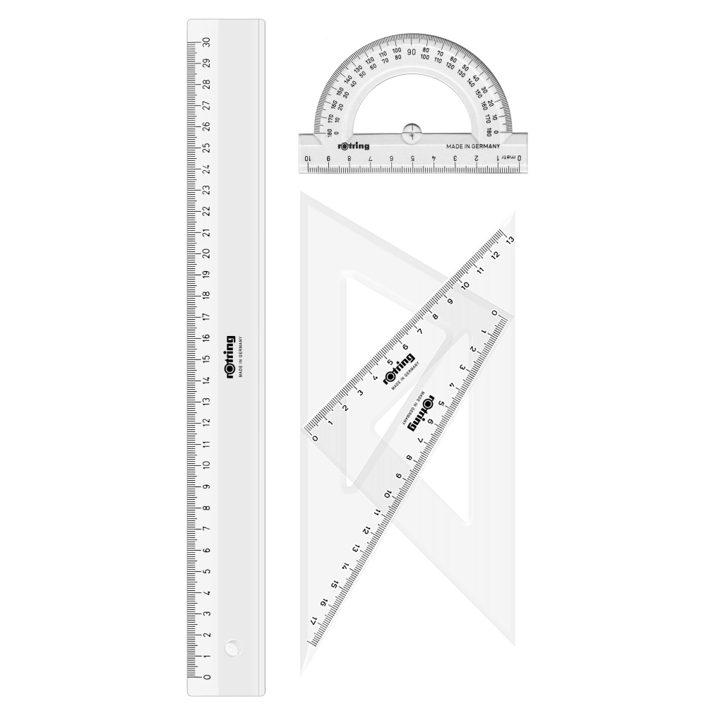 Set geometrie 4 piese echer 45/20 echer 60/23 raportor 180 rigla rotring [2]