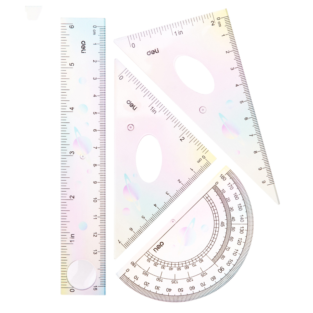 Set geometrie 4 piese multicolor (rig.15cm, ech*2, rap) deli [2]
