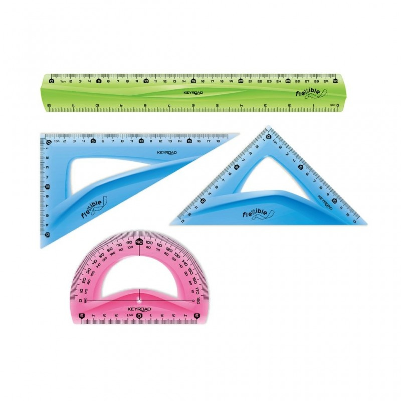 Set geometrie Keyroad KR971105, 30cm, PVC, diverse culori, flexibil, blister 4 piese [8]