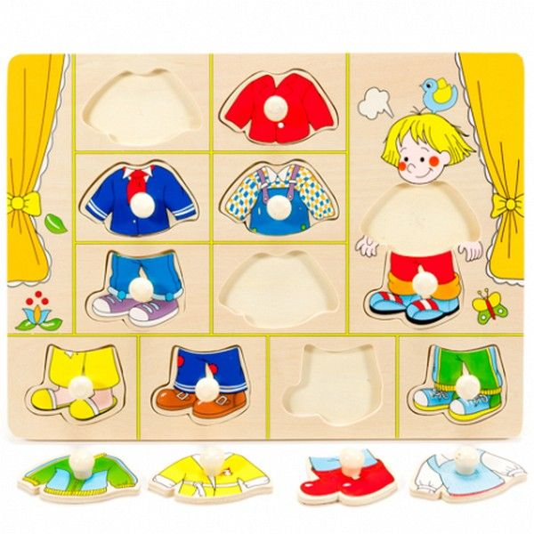 Puzzle incastru din lemn cu butoni, imbracaminte baieti [1]
