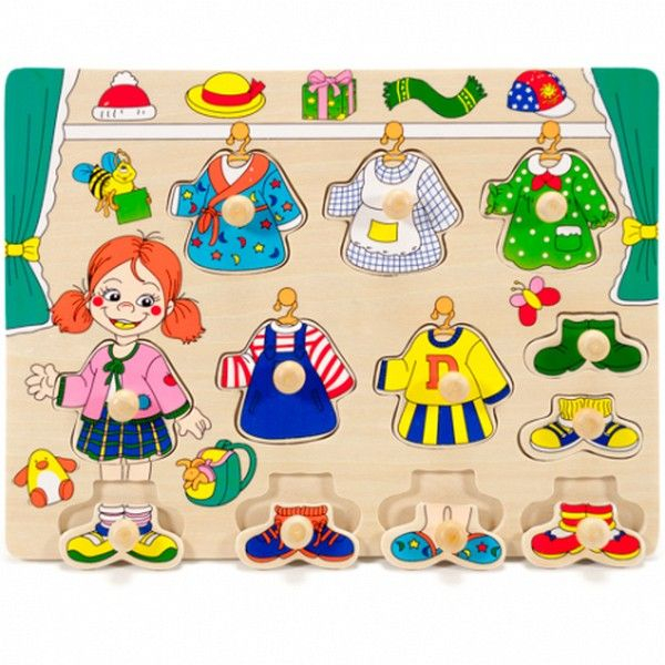 Puzzle incastru din lemn cu buton, imbracaminte fete [2]