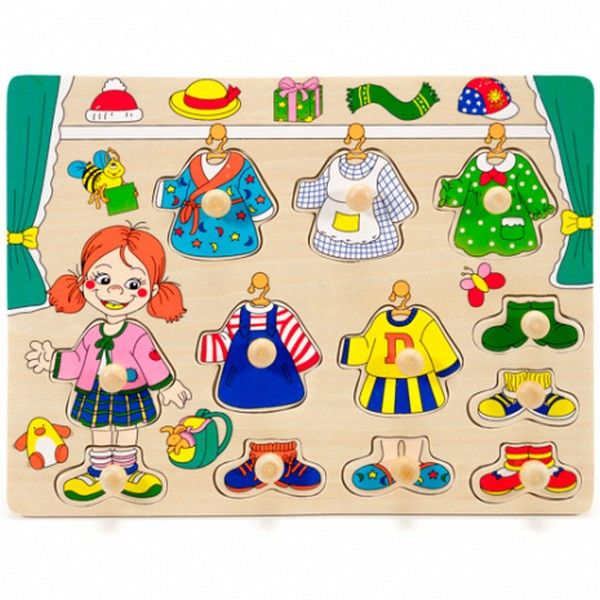 Puzzle incastru din lemn cu buton, imbracaminte fete [3]