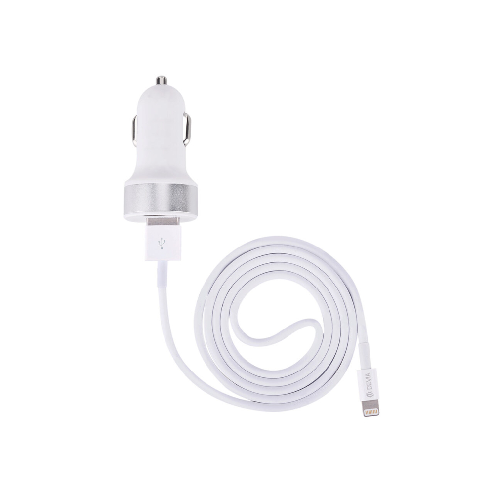 Set Incarcator Auto Devia  Smart Series Dual USB  2.4A cu cablu USB la Lightning (MFI)  White  [3]